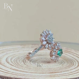 0.50ct Pear Green Emerald Lab Grown Diamond Toi et Moi Ring | Floral Cluster Two Stone 14K Rose Gold