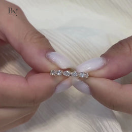 East West Pear Lab Diamond Band, 0.60ct Halfway Wedding Ring, 14K Gold Bridal Stacking Ring