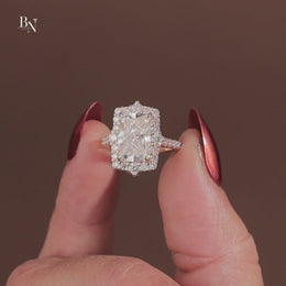 3.5ct Radiant Cut Lab Grown Diamond Engagement Ring | Hidden Halo Rose Gold Bridal Ring 14K