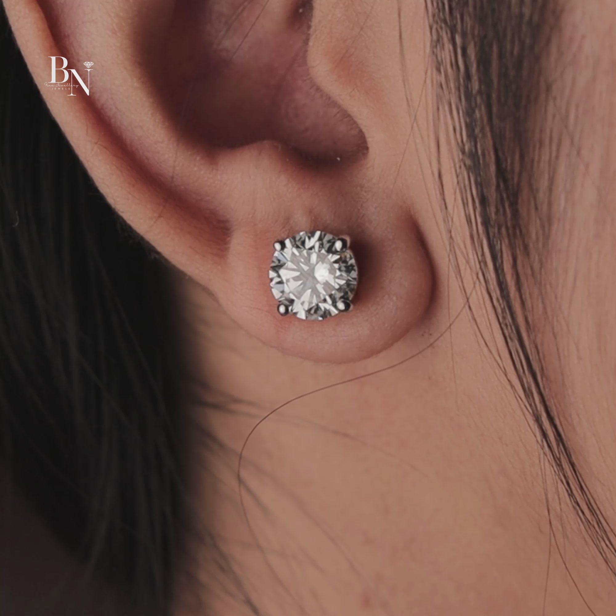 4ctw Round Lab Grown Diamond Stud Earrings | 14K Gold 4 Prong Basket Setting | IGI Certified Lab Diamond Solitaire | Anniversary Gift Her