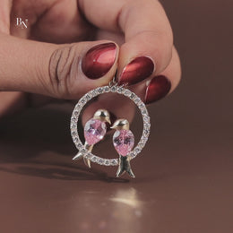 Pink Diamond Love Birds Pendant | Pear Cut Pink Lab Grown Diamond Circle 14K White Gold