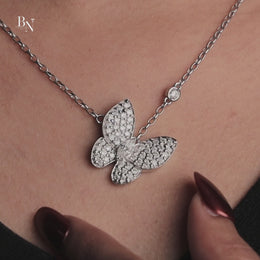 1ct Marquise Lab Grown Diamond Butterfly Necklace | Pavé Diamond Wings Pendant 14K White Gold