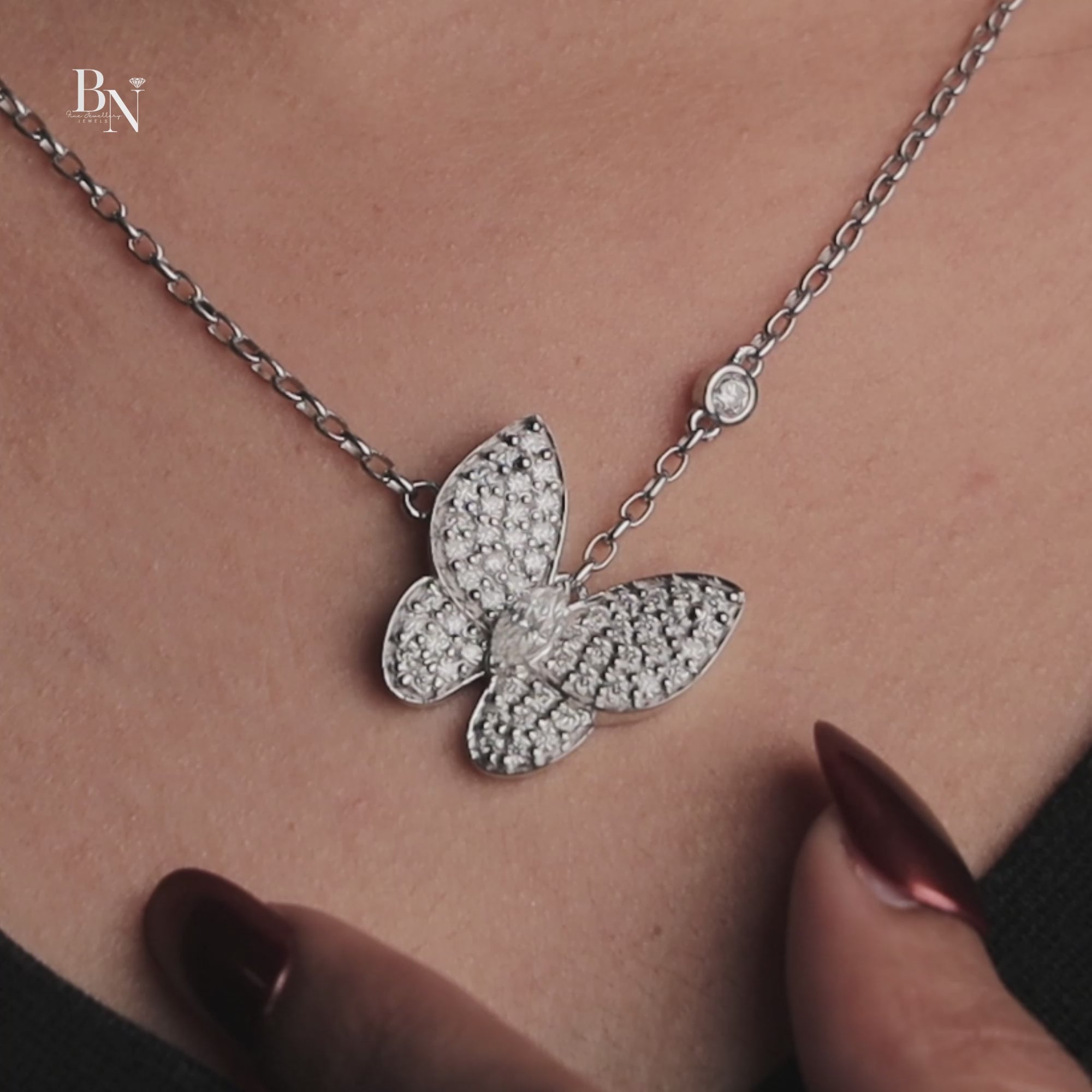 1.00 CTW Marquise Lab Grown Diamond Butterfly Necklace | 14K White Gold Animal Pendant | Dainty Pave Diamond Wings | Gift for Her(Only Pendant)