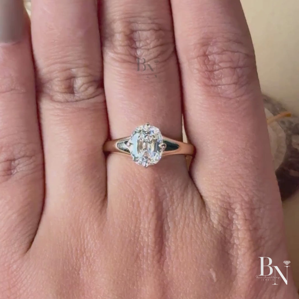 2ct Old Mine Cushion Lab Grown Diamond Engagement Ring | 14K Yellow Gold Vintage Solitaire | Antique Cushion | Type IIa IGI Certified