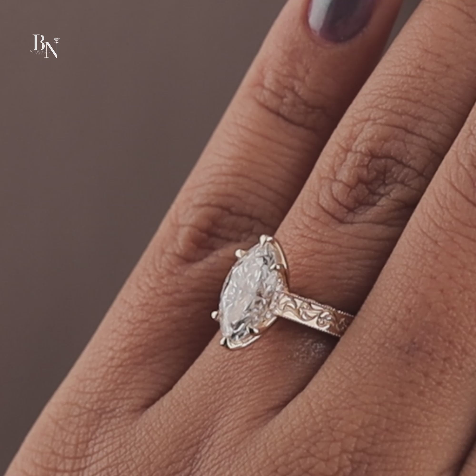 2 carat Marquise Lab Grown Diamond Engagement Ring | Vintage Deco Filigree | 14K Rose Gold Antique Style | Hidden Halo Bridal Anniversary