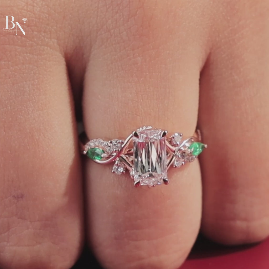 1.5ct Ashoka Cut Lab Diamond Engagement Ring | Hidden Halo Rose Gold Vine Band | Crushed Ice Radiant | IGI Certified | Unique Bridal Ring