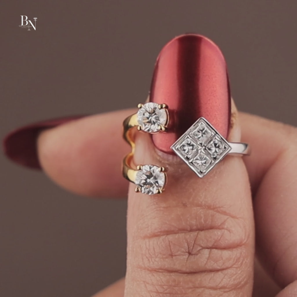 Toi et Moi Lab Grown Diamond Ring | Princess & Round Brilliant Bypass | 14K Two Tone Gold | Unique Bridal Engagement Ring | Type IIa | IGI