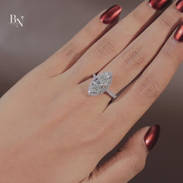 3ct Marquise Lab Grown Diamond Engagement Ring | Halo Pavé Band 14K White Gold