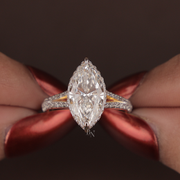 3ct Marquise Lab Grown Diamond Engagement Ring | Hidden Halo Pavé Split Shank 14K Yellow Gold