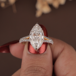 3ct Marquise Lab Grown Diamond Engagement Ring | Hidden Halo Pavé Split Shank 14K Yellow Gold
