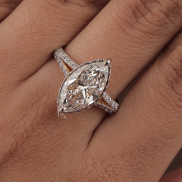 3ct Marquise Lab Grown Diamond Engagement Ring | Hidden Halo Pavé Split Shank 14K Yellow Gold