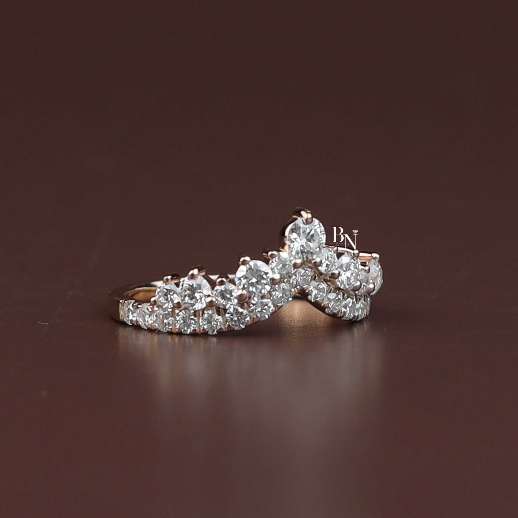 Stacking Band Lab Grown Diamond Curved , 1 CTW V Shaped Chevron Nesting Ring, Crown Tiara Wedding Band