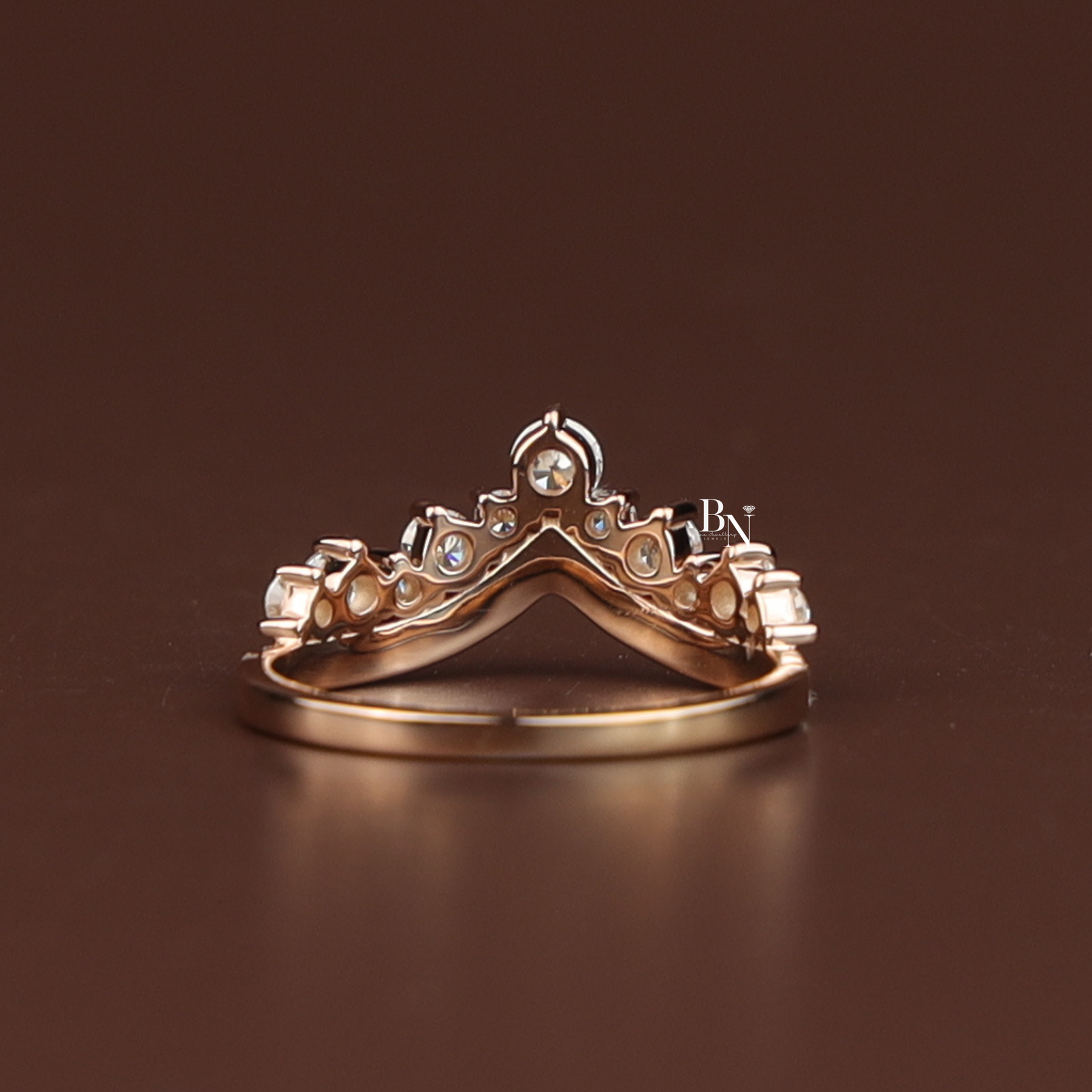 Stacking Band Lab Grown Diamond Curved , 1 CTW V Shaped Chevron Nesting Ring, Crown Tiara Wedding Band